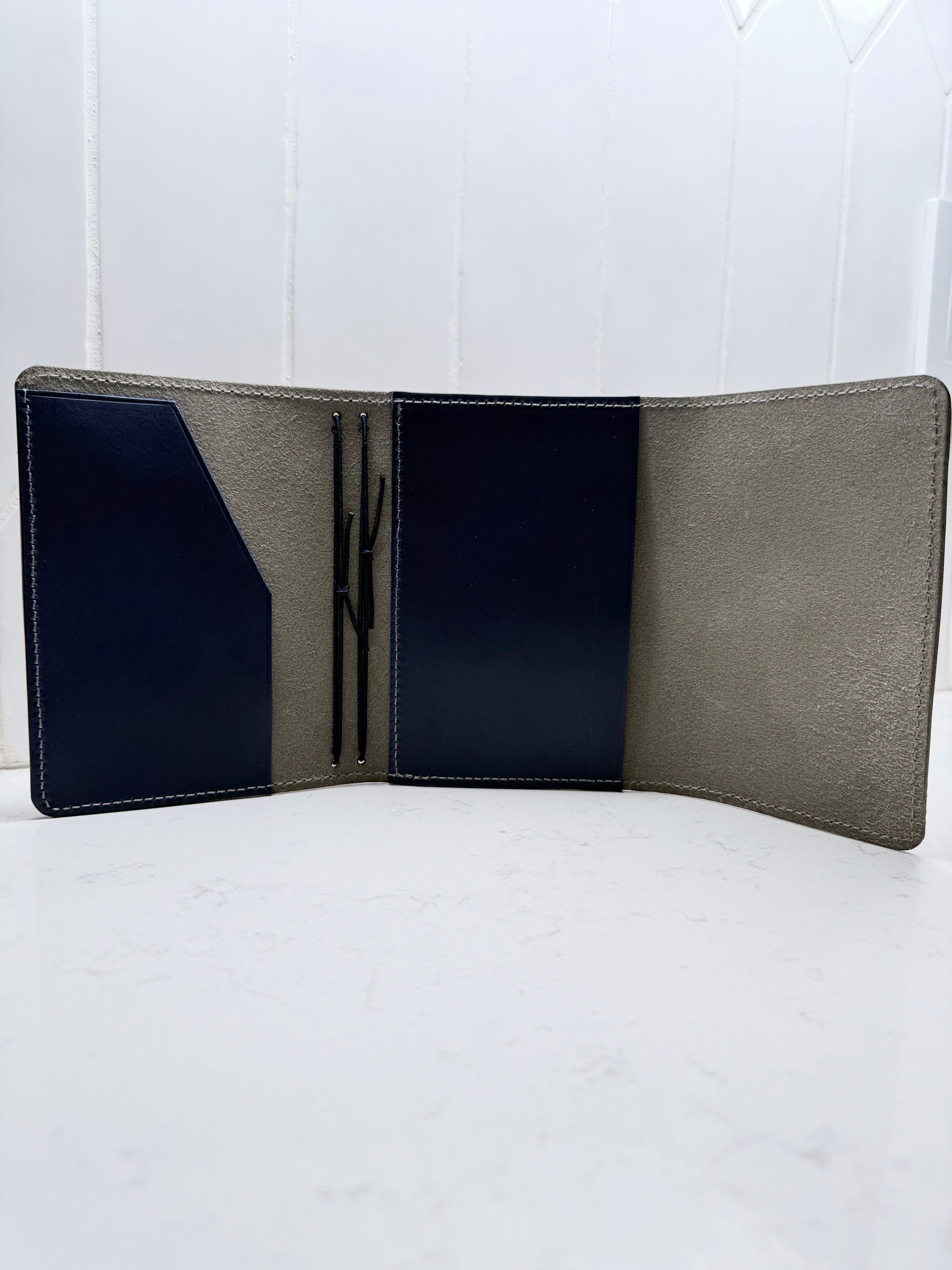 Ready To Ship- Rustic Grey Trifold with Cobalt Blue Pockets